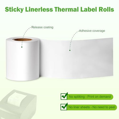 (12 Rolls) 2 1/4" x 170' Sticky Linerless Label 58mm, Thermal Receipt Paper - size: 12 Roll (2 1/4" x 170')