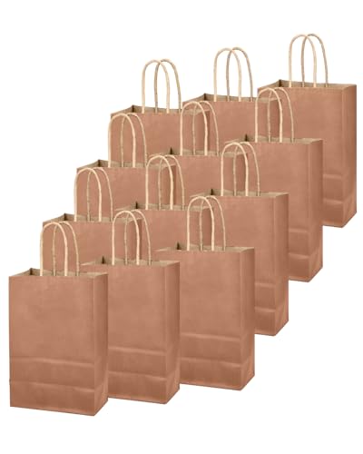 qiqee Apricot Gift Bag with Handles Bulk 24Pcs Paper Bags -10.6"x8.3"x4.3"Party Favor Bags - Solid Color - color: Apricot Orange