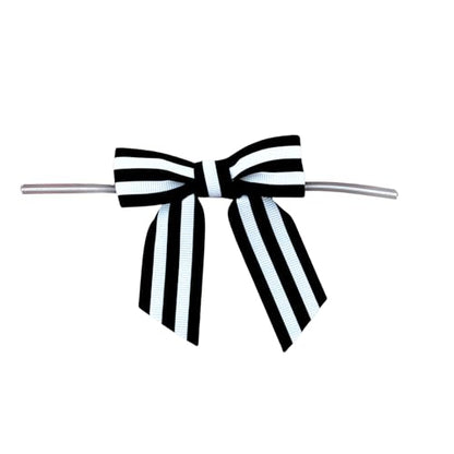 Black & White Striped Pre-Tied Bows - 3" Wide, Set of 12, Halloween, Fall - color: Black/White Stripes