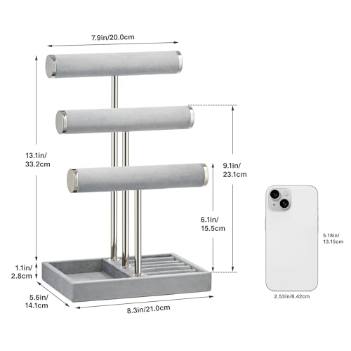 Jewelry Organizer Stand Display, 3 Tier Velvet Bracelet Holder, Grey - color: Grey, size: Standard