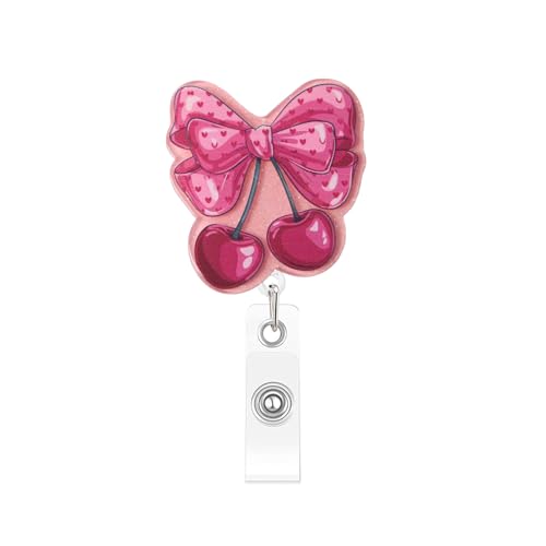 RIICFDD Badge Reel Glitter Pink Bow Cherry Badge Holder 1 Pcs - color: Funny Styl 56