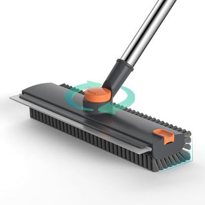 Floor Scrub Brush with Long Handle Length Adjustable, 3 in 1 Heavy-Duty Stiff 90° Bristle Floor Scrubber Broom with Squeegee, Cleaning Brush for Bathroom, Garage, Kitchen, Tile, Deck & Patio (Gray) - color: Gray