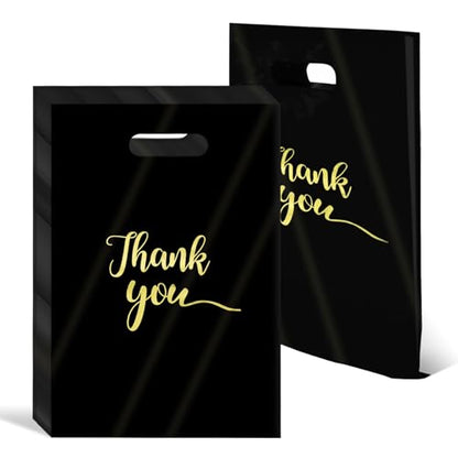 WhizToys 110Pcs Thank You Bags with Handles, 7.9"x11.8", Black - color: Black-S-110P