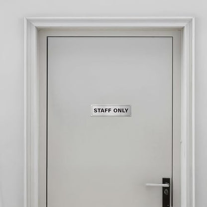 4 Pack Staff Only Sign - Employees Only Sign, Business Signs for Store, Hotel, Restaurant, Easy Installation with Double Sided Tapes, Brushed Aluminum, 7" × 2" - style: STAFF ONLY