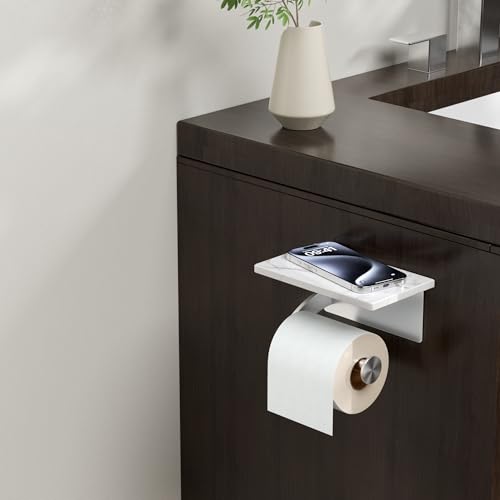 FORIOUS Toilet Paper Holder with Shelf, Natural Marble, Commercial - color: Brushed Nickel, size: Single Roll