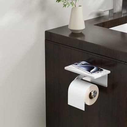 FORIOUS Toilet Paper Holder with Shelf, Natural Marble, Commercial - color: Brushed Nickel, size: Single Roll