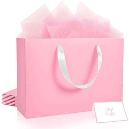 Epoesch 4 Pack Medium Pink Gift Bags with Handles and 12 Tissue Papers - color: Pink Gift Bags
