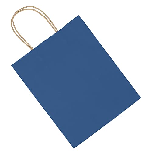 bagmad 100 Pack 8x4.75x10 Inch Medium Blue Gift Paper Bags with Handles Bulk, Kraft Bags, Craft Grocery Shopping Retail Party Favors Wedding Business Sacks (Blue, 100pcs) - color: Blue