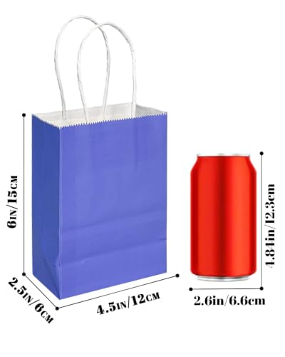 qiqee 24PCS Mini Gift Bag with Handles Bulk 4.5"x2.5"x6" Gift Bags 6 Mix Blue Bags Multiple Uses - color: 6 Mix Blue