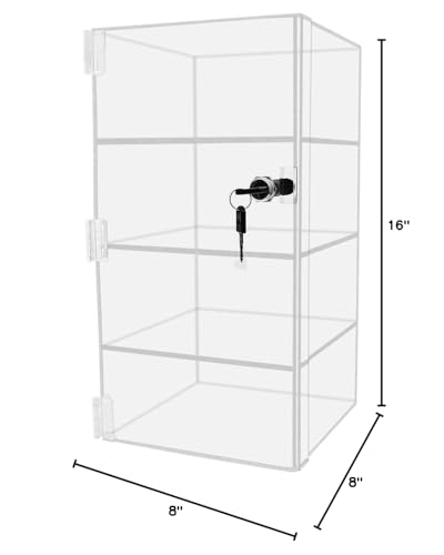 Acrylic Locking Vertical Cabinet with Keys 8" x 8" x 16" Clear Countertop Hinged Swing Door Locker for Retail Products and Convenience Stores Merchandise by Marketing Holders - size: 8" x 8" x 16"