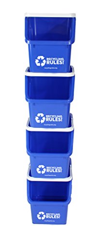 Recycling Rules! 6 Gallon Stackable Recycling Bin Container in Blue, Eco-Friendly Handy Recycle Bin with Easy-to-Carry Handle, 4-Pack - size: 4-pack