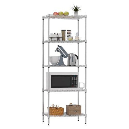 FDW | 5-Tier Wire Shelf | 17" x 12" x 48" | Chrome - color: Chrome, size: 5-Shelf Small No Wheels