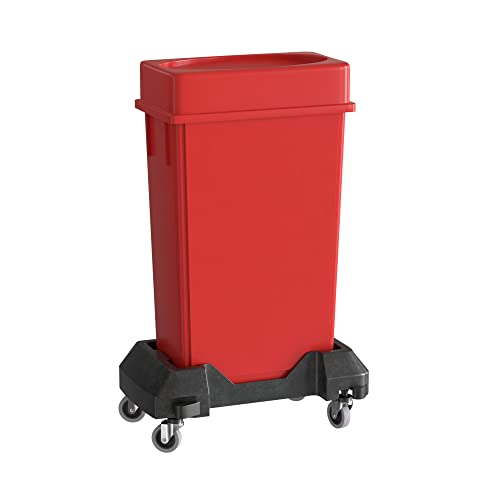 23 Gallon Red Slim Jim Trash Can with Drop Shot Lid and Dolly - color: Red, size: With Wheels, style: Drop Shot Lid