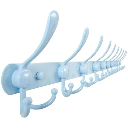 Dseap Coat Rack Wall Mount - 38” Long 10-Tri-Hooks Heavy Duty Coat Hanger Rail Wall Hooks for Hanging Coats Hats Clothing Clothes Purse Mudroom Entryway, Blue - color: Blue, size: L=38” (1 Pcs)