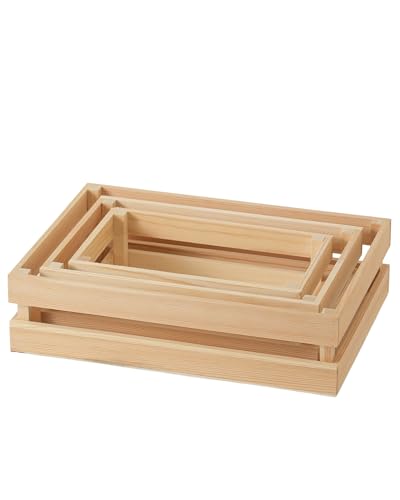 Set of 3 Rustic Wooden Nesting Crates with Handles, Decorative Wood Crates, Crate Box Wooden Storage Box for Kitchen, Office, Bedroom, Closet, Rustic Country Decor (Halloween, Thanksgiving, Christmas)