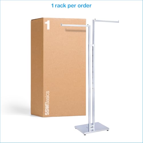 SSWBasics 2-Way Clothing Rack - Adjustable Chrome Garment Rack with Straight Arms - Sleek, Sturdy, and Durable Hanging Racks for Clothes - Ideal for Retail, Boutique, and Thrift Spaces