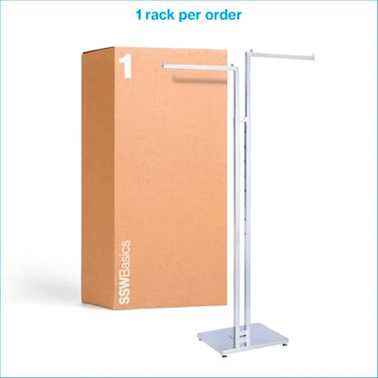 SSWBasics 2-Way Clothing Rack - Adjustable Chrome Garment Rack with Straight Arms - Sleek, Sturdy, and Durable Hanging Racks for Clothes - Ideal for Retail, Boutique, and Thrift Spaces