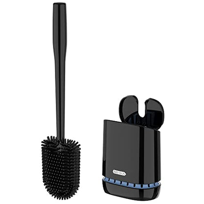 MR.SIGA Toilet Bowl Brush and Holder, Wall Mounted Toilet Brush, Black - color: Black, size: 4.8"L x 3.1"W x 15.7"H