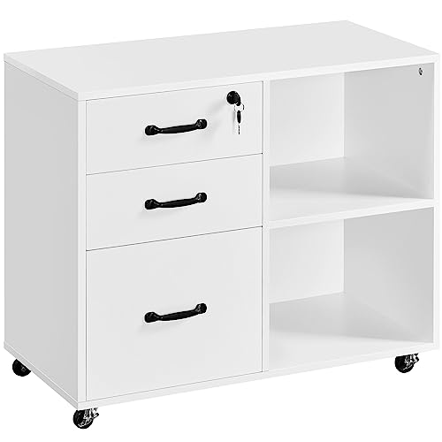Yaheetech Mobile File Cabinet with Lock, 3-Drawer Printer Stand, White