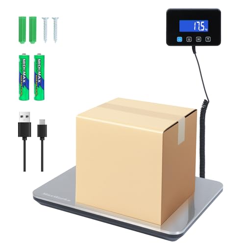 MaxWorks Digital Platform Scale 440 lb Capacity Stainless Steel Shipping Scale USB-C Rechargeable with LCD Display for Packages Luggage & Warehouse Use 51076 - size: 440 Lb Capacity