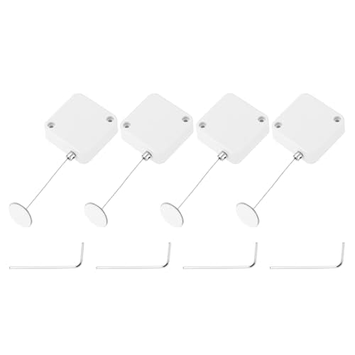 MECCANIXITY 3.3 ft Retractable Cable Lock with Adhesive Round Patch Remote Control Security Lock with Adjustable Cord Tether Anti Theft for Laptop, TV, 600g, White, 4 Pack - color: White, size: 3.3ft
