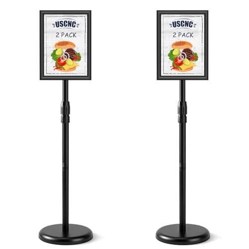 USCNC Sign Holder Stand 8.5x11 inch - Adjustable Floor Standing Sign Holder -Snap open frame,360° Rotation for Malls,Schools,Restaurants (Black 2 Pack)