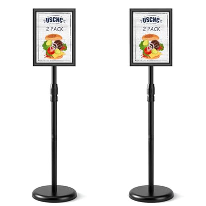 USCNC Sign Holder Stand 8.5x11 inch - Adjustable Floor Standing Sign Holder -Snap open frame,360° Rotation for Malls,Schools,Restaurants (Black 2 Pack)