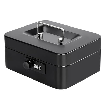 Jssmst Cash Box with Money Tray and Combination Lock - Secure Medication Lock Box for Home and Office Use, 7.87'' x 6.3'' x 3.54'' - Durable and Reliable Security Solution - color: Black, size: Medium