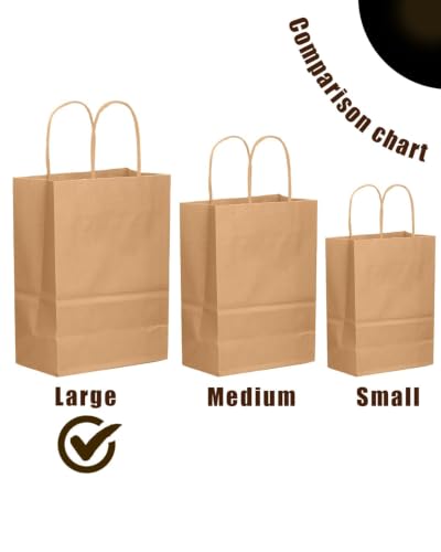 qiqee 30-Packs Brown Gift Bags with Handles Bulk 13''x5 x10 Large Size Kraft Paper Bags Multiple Uses (Large Size) - size: Large - 30 Packs
