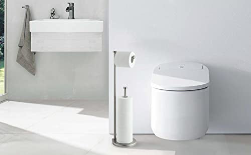 SunnyPoint Free Standing Bathroom Toilet Paper Holder Stand with Reserve, Reserve Area has Enough Space for Jumbo Roll - color: Brush Nickel