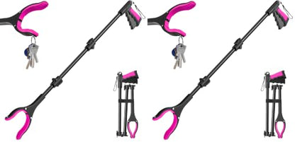 36" Grabber Reacher Tool, Foldable Reacher Grabber Pickup Tool with 360° Rotating Jaw & Two Magnets, Extra Long Trash Picker Upper Grabber, Lightweight Grabbers for Seniors, Pink (Pack of 2) - size: 36-Inch (Pack of 2)