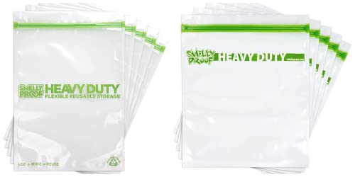 REUSABLE STORAGE BAGS BUNDLE by Smelly Proof - Heavy Duty 5mil, USA Made NO PEVA & BPA FREE Dishwasher-Safe Triple Zip Clear Flat Design - 5 Gallon & 5 Quart Sizes Combo Pack