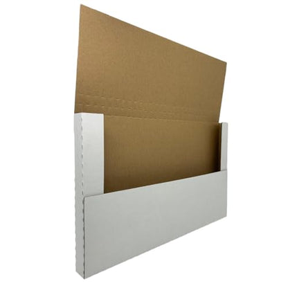 50 Pack 14 1/8" x 8 5/8" x 1" Cardboard Easy-Fold Shipping Box Mailers, Legal-Size Height Adjustable for Documents, White (EM1481) - color: White-50 Pack, size: 14.125x8.625x1''