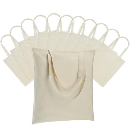 Carbrea 12 Pack Thin Canvas Tote Bags Bulk, Reusable Grocery Bags - Beige - color: Beige, size: Medium