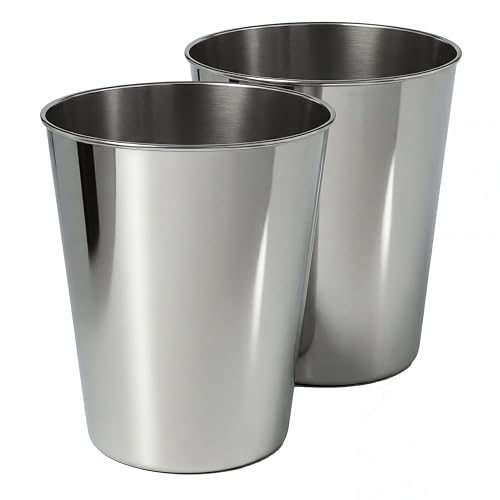 happimess Nolan 2 Gal Smooth Steel Wastebasket, Polished Steel, Set of 2 - color: Polished Steel, size: Set of 2
