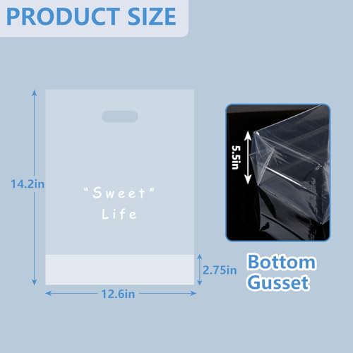 100 Clear Plastic Bags With Handles - color: Sweet Life, size: 12.6"x14.2"