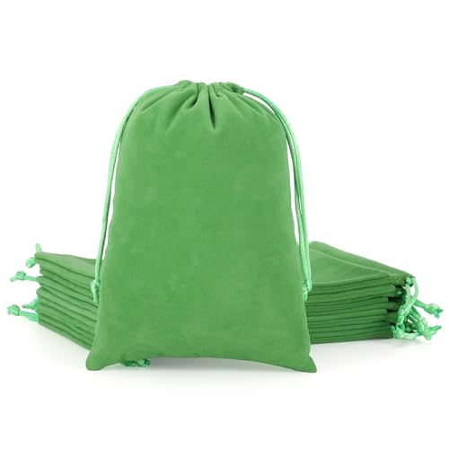 Tapleap 12Pcs Velvet Gift Bags, 7x10” Large Green Drawstring Pouch - color: Green, size: 7x10in