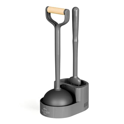 Sellemer Toilet Brush and Plunger Set, Curved Head for Deep Cleaning, Grey - color: Gray