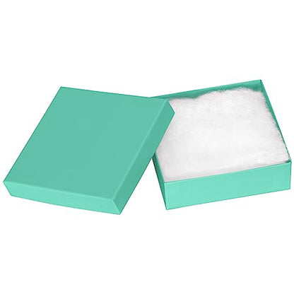 Cardboard Jewelry Boxes 10 Pack - 3.5"x3.5"x1" Bulk Cotton Filled Small Gift Boxes with Lids for Jewelry Packaging (Teal) - color: Teal