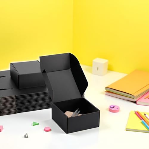 6x6x3 inch Black Shipping Boxes for Small Business- Set of 25 - color: Black, size: 6x6x3