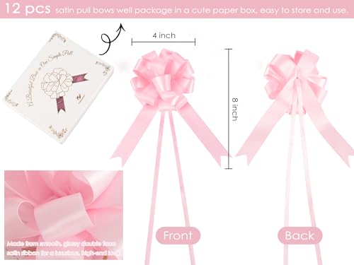 HUIHUANG Pink Bows for Gift Wrapping 12 PCS Light Pink Satin Pull Gift Bows - color: Pink, size: 1 Pack (12 bows, 4 in x 8 in)
