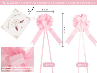 HUIHUANG Pink Bows for Gift Wrapping 12 PCS Light Pink Satin Pull Gift Bows - color: Pink, size: 1 Pack (12 bows, 4 in x 8 in)