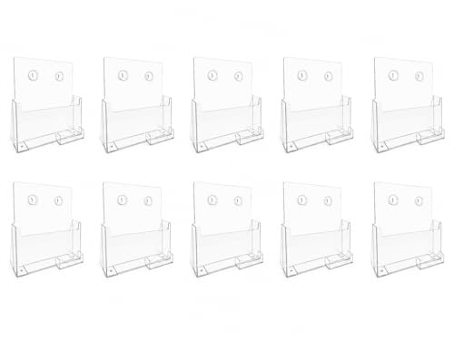 SourceOne Premium Brochure Holder for 9" Booklet with Business Card Container Clear Acrylic Countertop Organizer (10 Pack) - size: 10 Pack