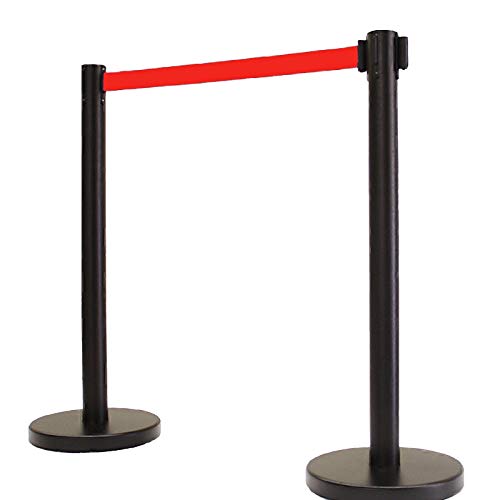 VIP Crowd Control Retractable Belt Stanchion Queue Safety Barrier Set, 36" Ht, 78" Red Belt (2 Posts) - color: 2 Posts Red Belt