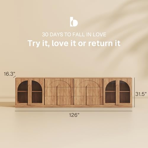 BELLEZE Bijou 4-Piece Modular Sideboard Buffet Cabinet - Camel - color: Bijou Camel Aacc