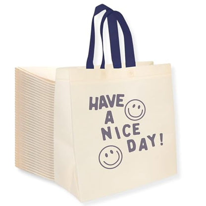 Bagways 10 PACK Reusable Grocery Bags with Handles, Durable, Foldable, Washable Eco-Friendly Shopping Totes, 14x6.5x14 Inch, Have a Nice Day - size: 10 Pack - Have a Nice Day