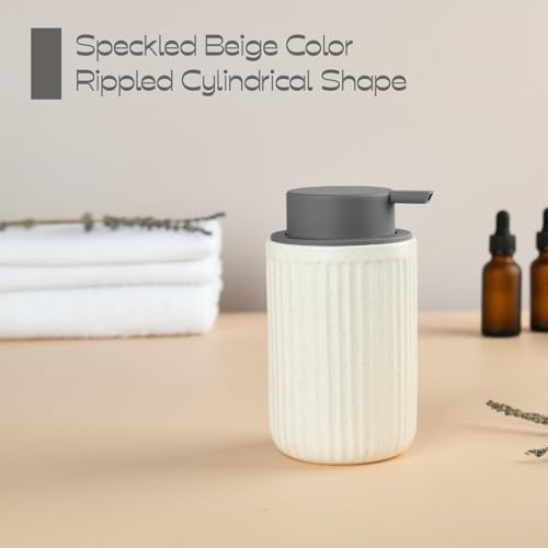 Speckled Beige Rippled Ceramic Foaming Soap Dispenser, Modern - color: Beige,brown,grey