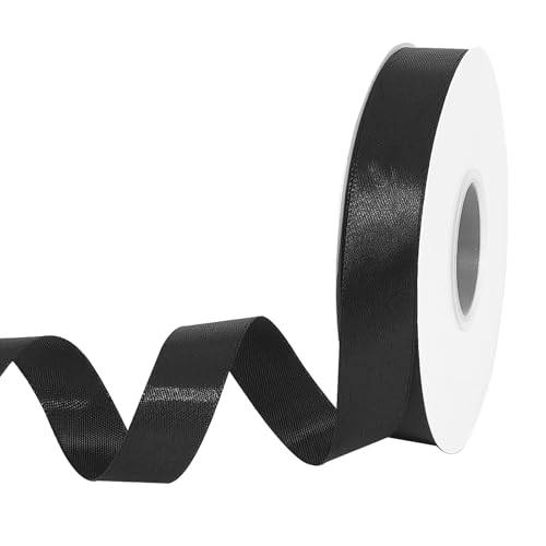 7/8in Polyester Black Satin Ribbon 50Yds Wedding Craft Gift Wrap - color: Black, size: 50 Yards