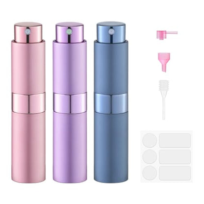 8ml Travel Perfume Bottle Refillable, Atomizer Sprayer for Cologne 3PCS - color: Pink, Purple, Blue