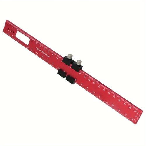 Precision Pocket Rule Metal Slide Stop Marking Ruler Metric Inch Measuring Working Scribing Measure Tools - Aluminum Alloy-300mm - color: Red, size: 300mm